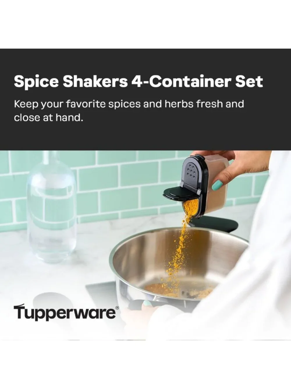 Set of 4 Small Spice Shakers - BPA-Free, Dishwasher Safe, Keeps Herbs Fresh